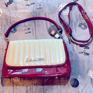 RARE LUX DE VILLE MINI GAMBLER TOTE BURGUNDY AND WHITE SPARKLE EUC